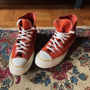 Converse Orange Corduroy High Tops, Women’s 9.5